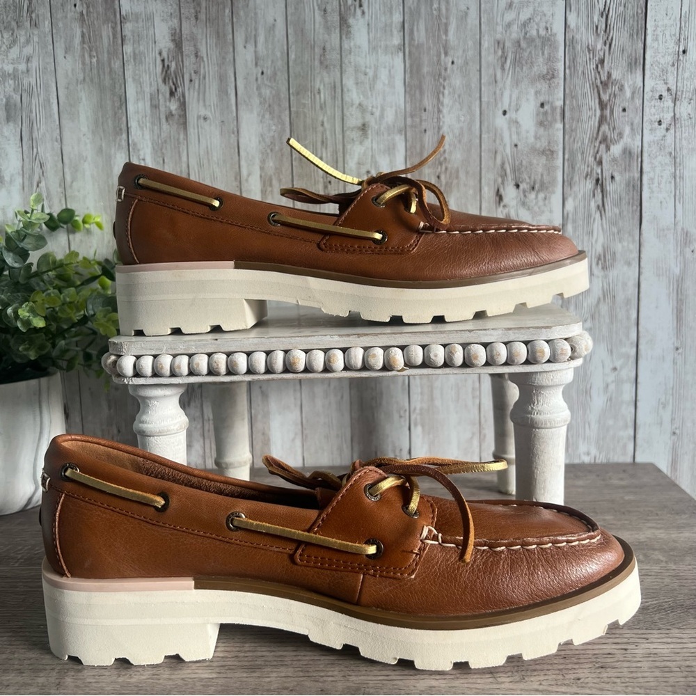 Sperry 2 Eye Chunky Tan Leather Lug Platform Women's Boat Shoe 10 — image 2 of 6